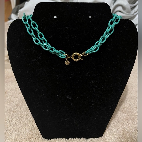 Custom J. Crew Teal Enamel Long Chain Link Necklace - Picture 2 of 4